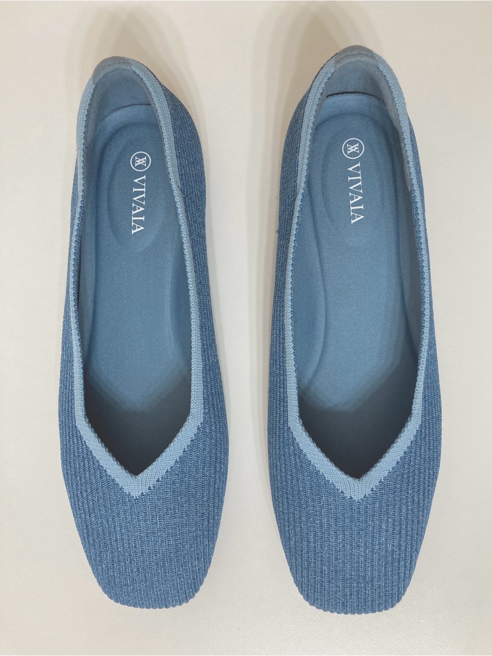 Vivaia Margot 2.0 Denim Blue Square Toe V Cut Washable Knit Flats 8.5 EU 39.5 - Picture 4 of 11